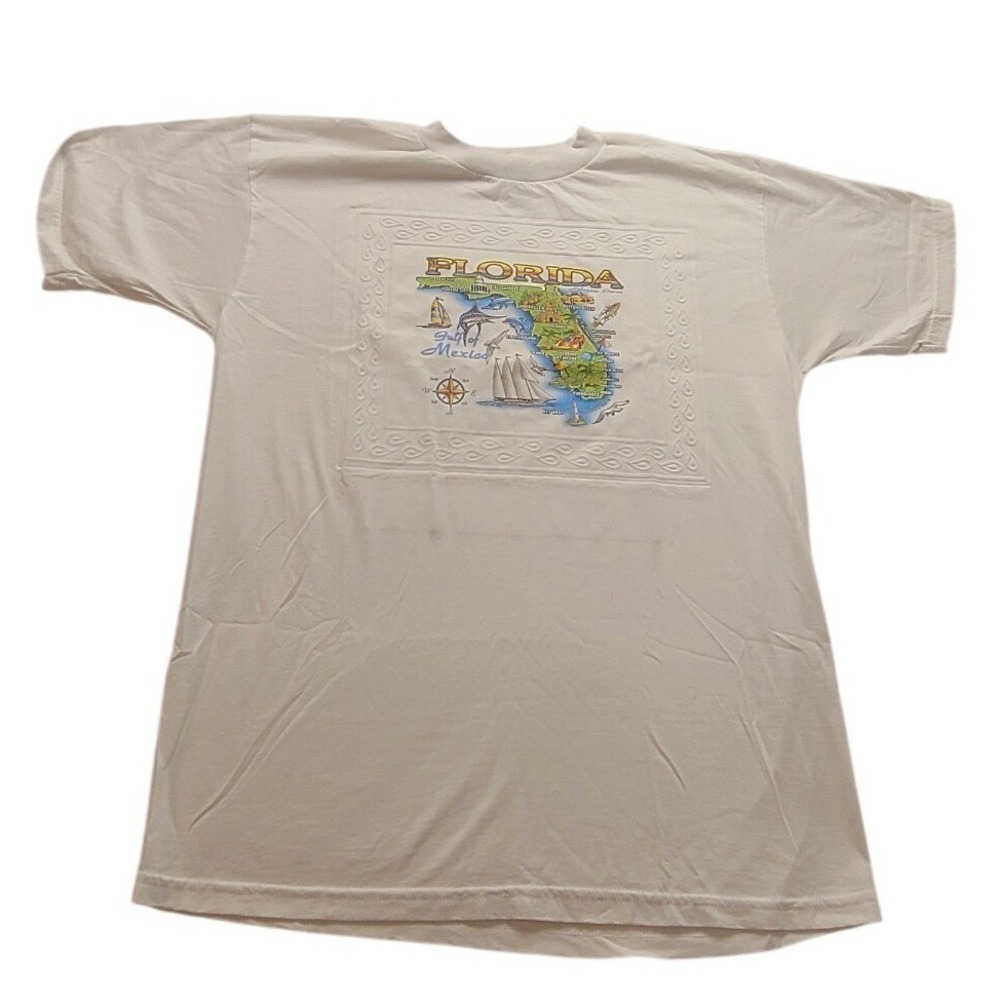 Vintage Fruit of the Loom Best Florida Map Souvenir T-Shirt Men's Large Embossed